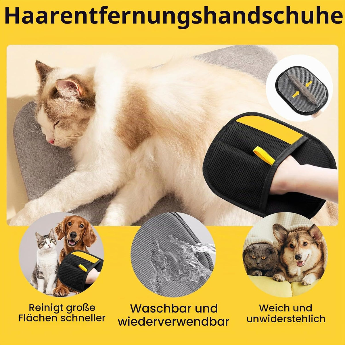 Zweiteiliges Handschuh-Set zur Entfernung von Tierhaaren, vielseitiger doppelseitiger Tierhaarentferner für Katzen und Hunde
