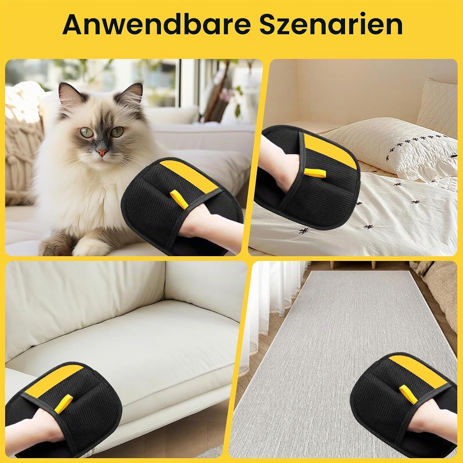 Zweiteiliges Handschuh-Set zur Entfernung von Tierhaaren, vielseitiger doppelseitiger Tierhaarentferner für Katzen und Hunde